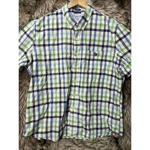 U.S. Polo Men's Green and Blue Plaid Short Sleeve Button‎ up Shirt Size 2Xl
